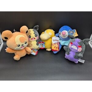Lot of 5 Pokemon Plush Morpeko Popplio Teddiursa Hangry Morpeko Psyduck Some New